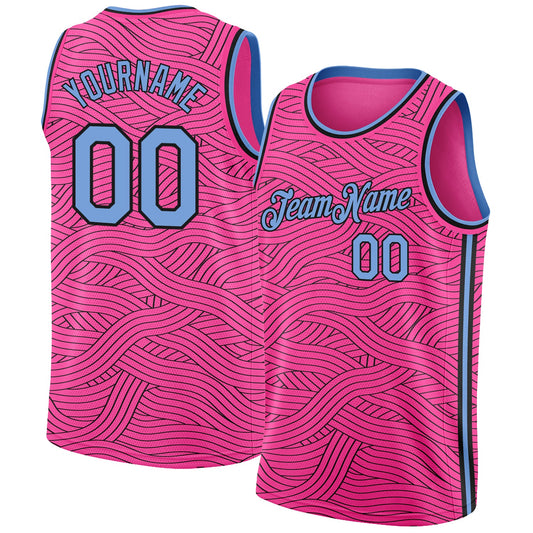 Custom Pink Light Blue-Black Authentic City Edition Basketball Jersey - Main View