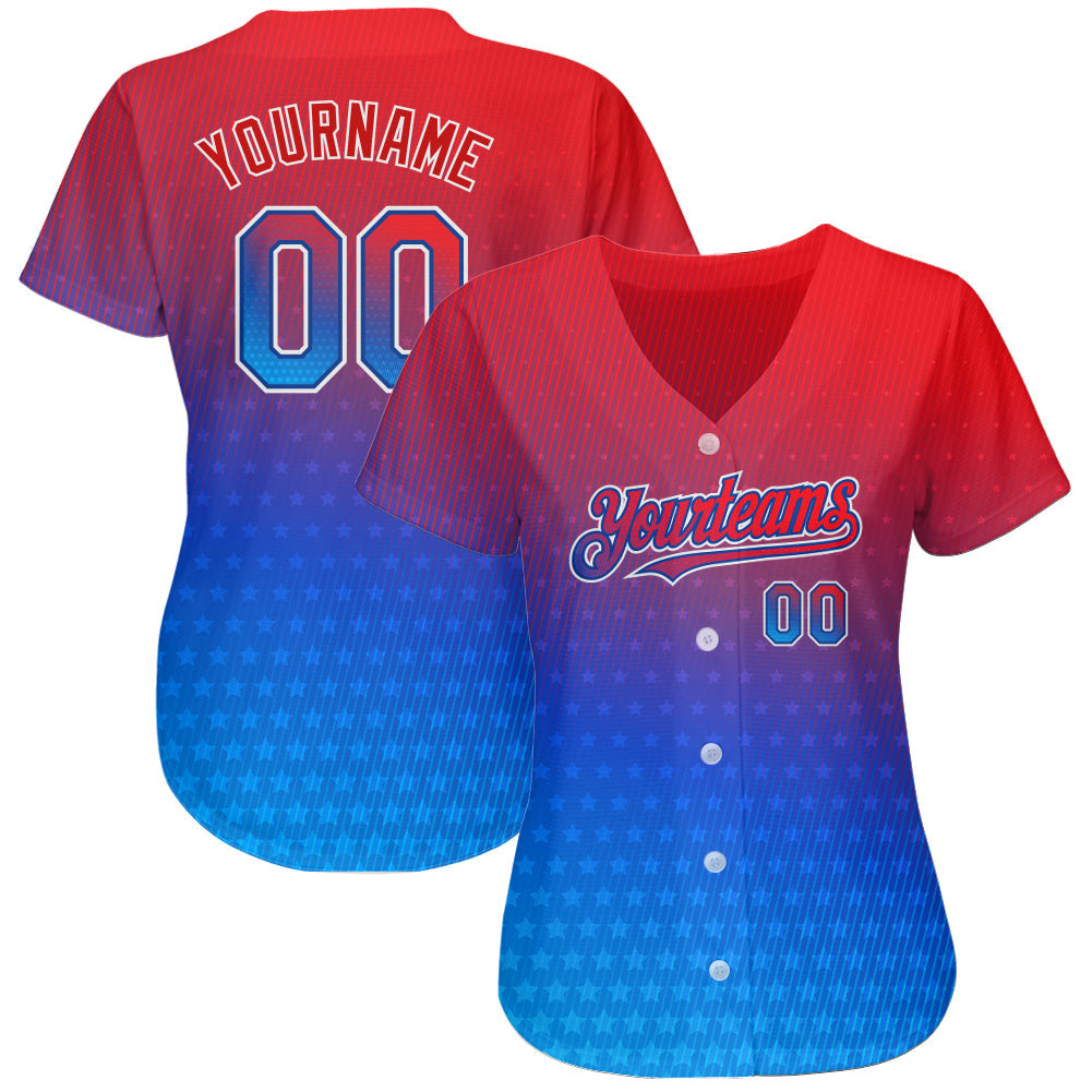 Custom Red Royal-White 3D American Flag Fashion Authentic Baseball Jersey view 2