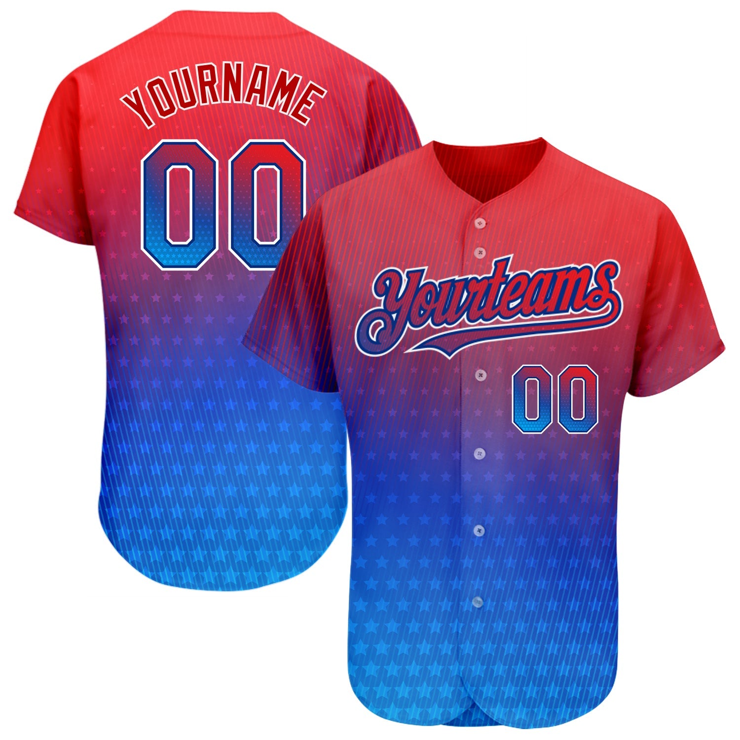 Custom Red Royal-White 3D American Flag Fashion Authentic Baseball Jersey - Main View
