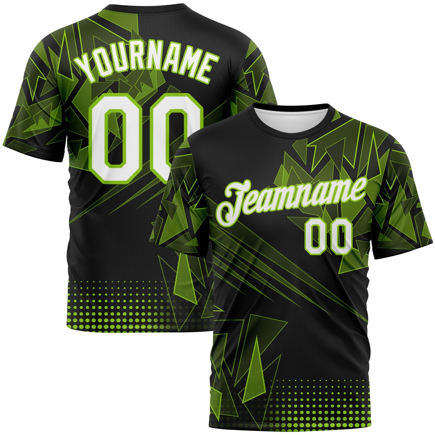 Custom Neon Green White-Black Abstract Geometric Shattered Angular Performance T-Shirt - Main View