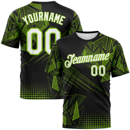 Custom Neon Green White-Black Abstract Geometric Shattered Angular Performance T-Shirt - Main View