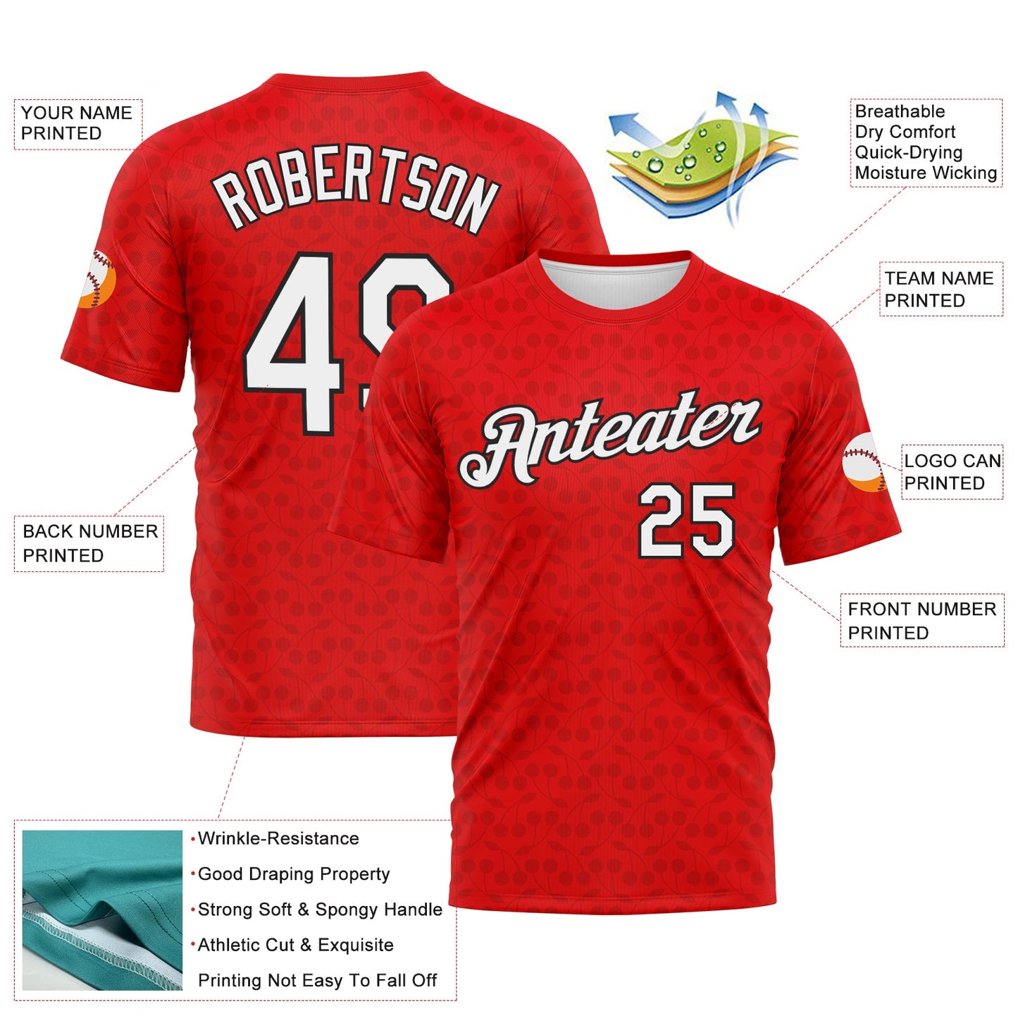 Custom Fire Red White-Black Tone-on-Tone Minimalist Sytle Performance T-Shirt view 2