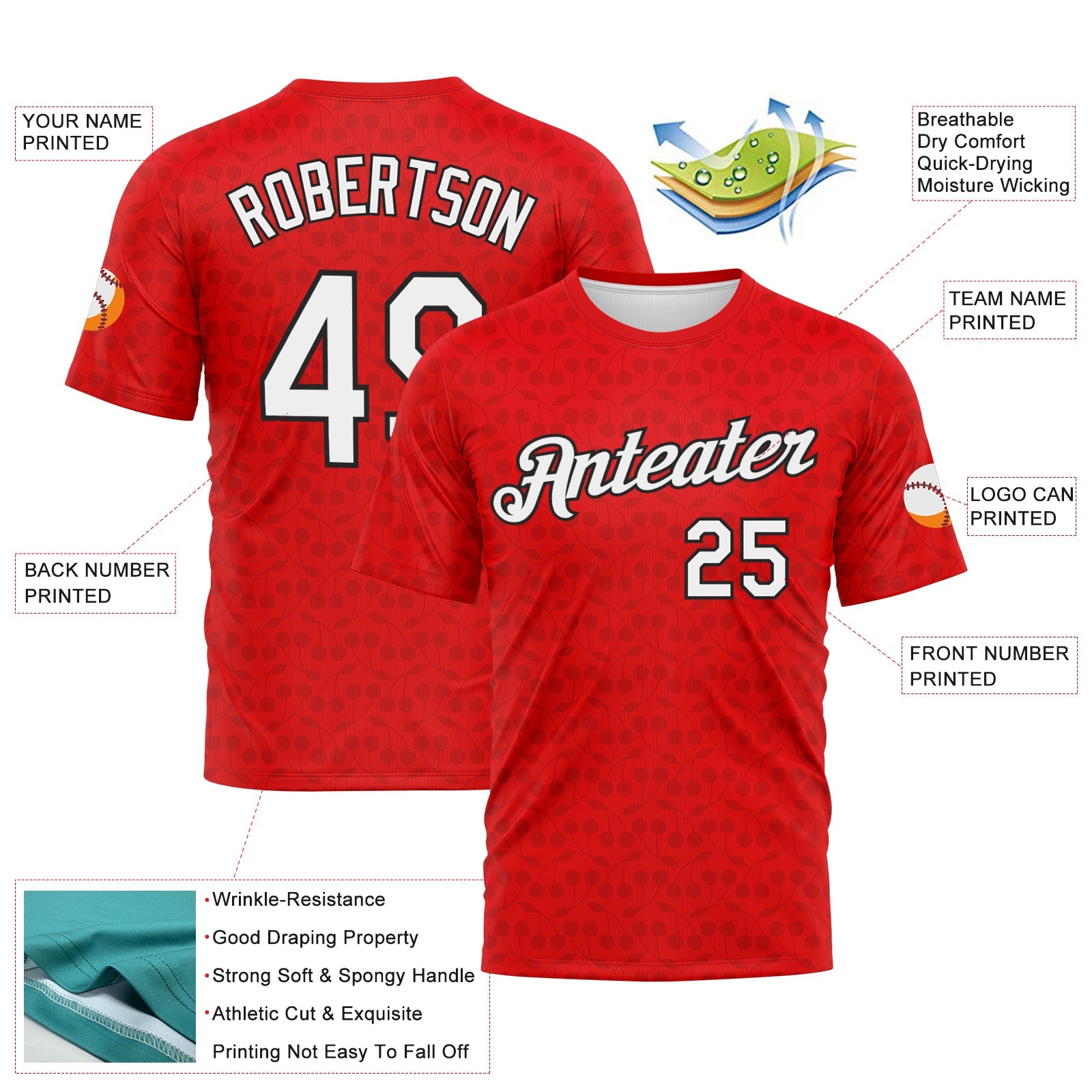 Custom Fire Red White-Black Tone-on-Tone Minimalist Sytle Performance T-Shirt view 2