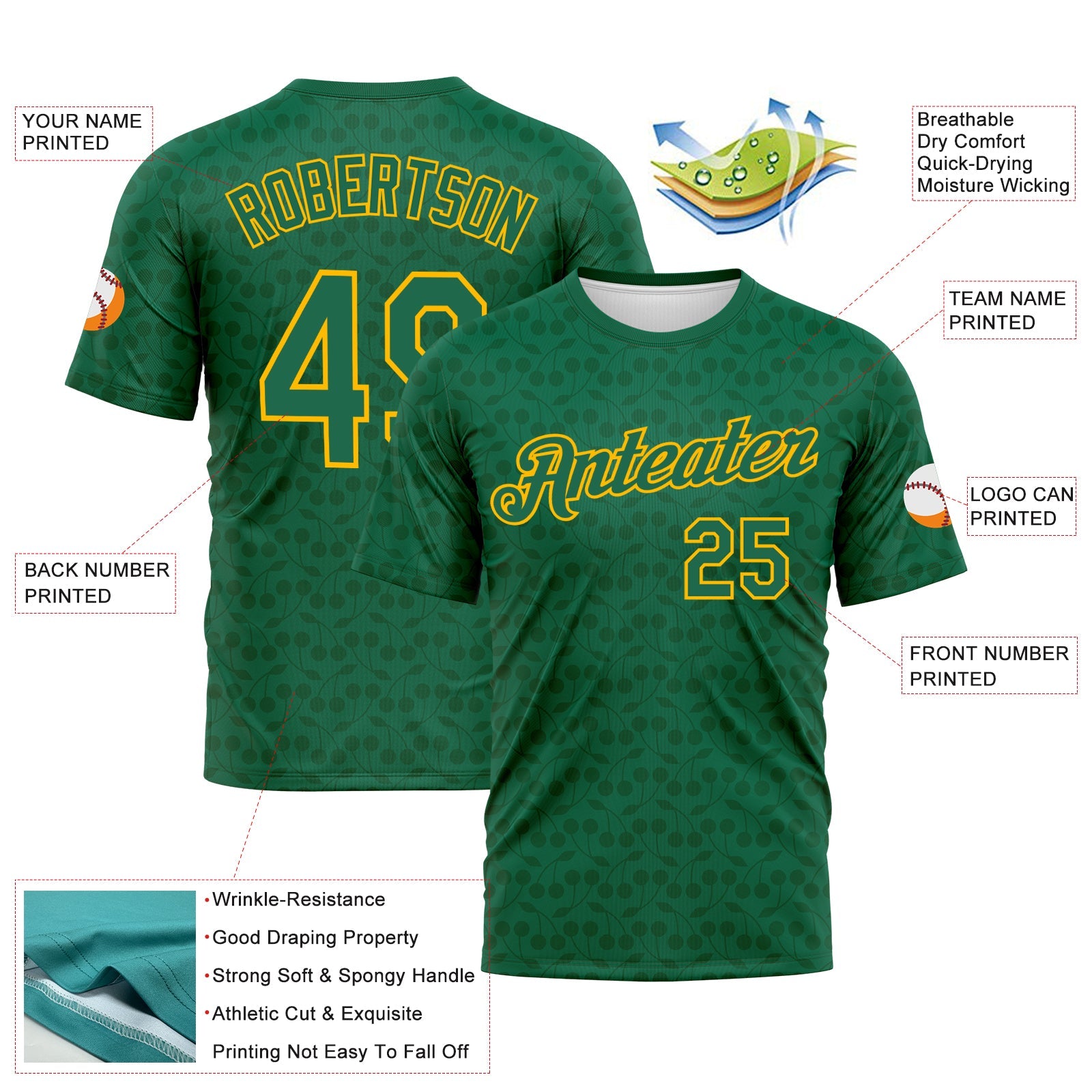 Custom Kelly Green-Gold Tone-on-Tone Minimalist Sytle Performance T-Shirt view 2