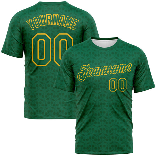 Custom Kelly Green-Gold Tone-on-Tone Minimalist Sytle Performance T-Shirt - Main View