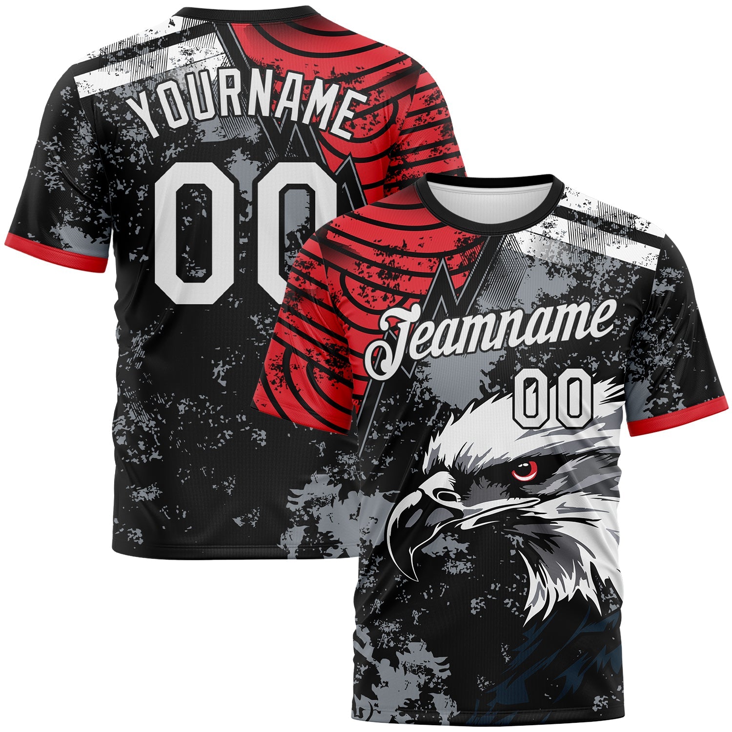 Custom Red White-Black Aguila Eagle Grunge Style Performance T-Shirt - Main View