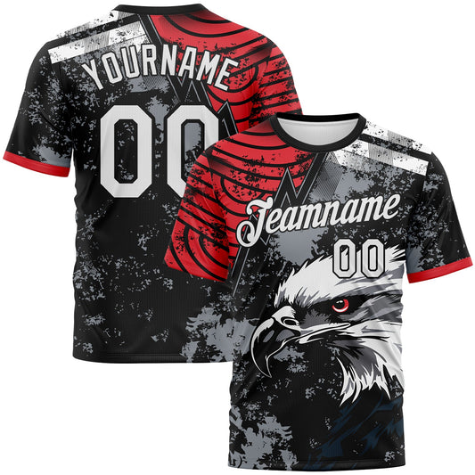 Custom Red White-Black Aguila Eagle Grunge Style Performance T-Shirt - Main View