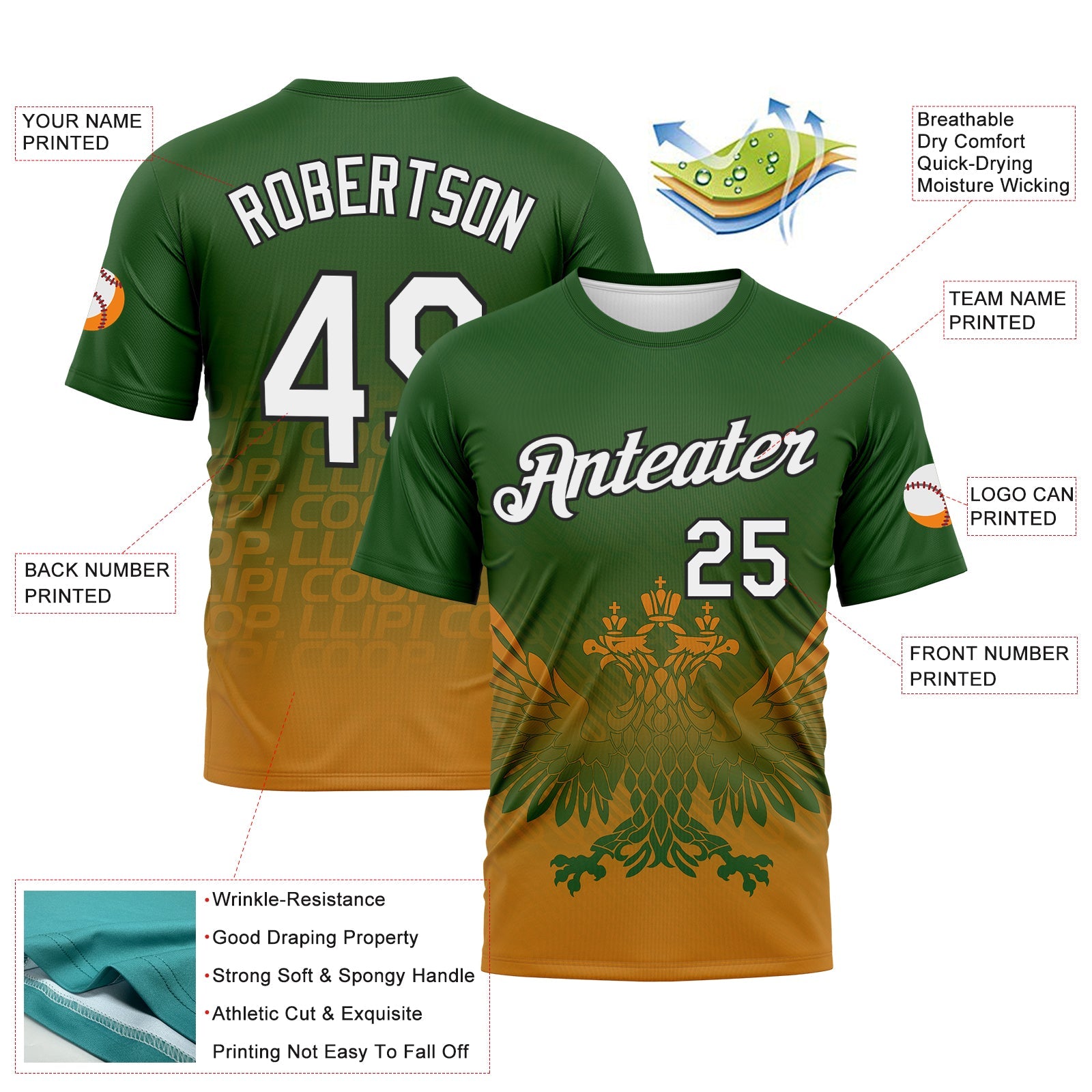 Custom Green White Texas Orange-Black Aguila Imperial Eagle Performance T-Shirt view 2