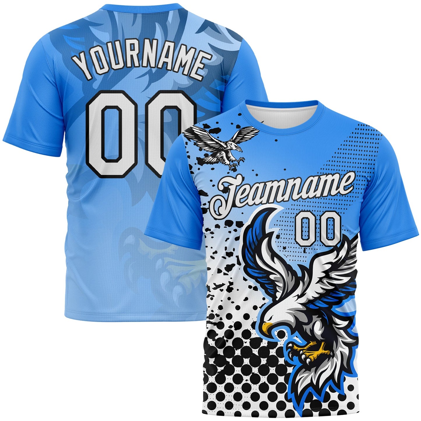 Custom Sky Blue White-Black Aguila Eagle Performance T-Shirt - Main View