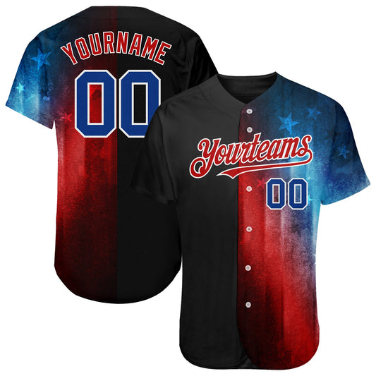Custom Black Royal-Red 3D American Flag Fashion Authentic Baseball Jersey - Main View