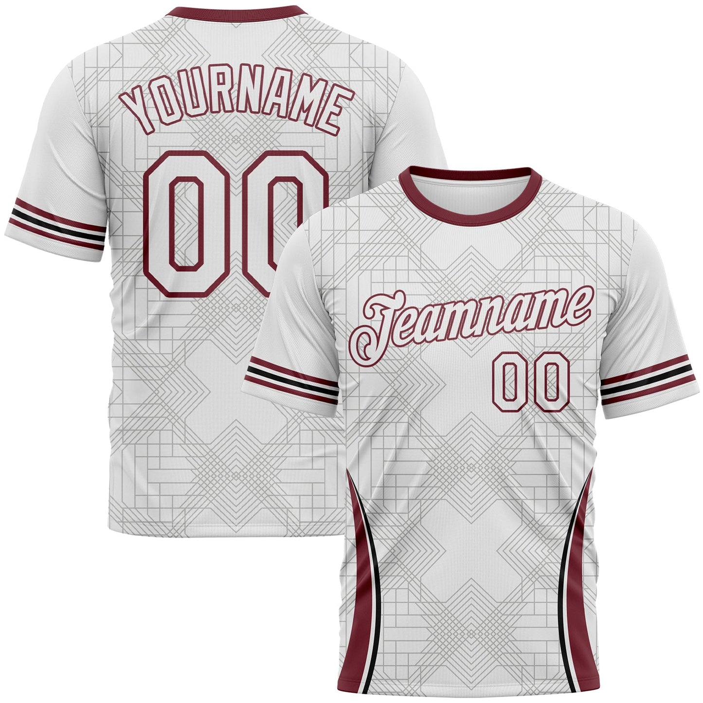 Custom White-Burgundy Geometric Retro Athletic Performance T-Shirt - Main View