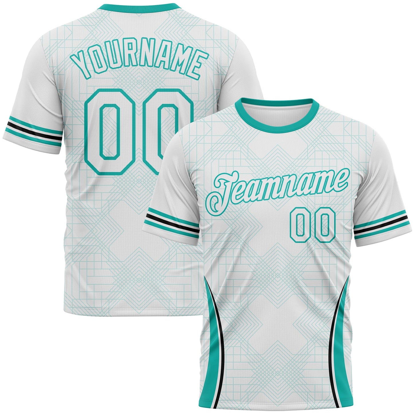 Custom White-Aqua Geometric Retro Athletic Performance T-Shirt - Main View