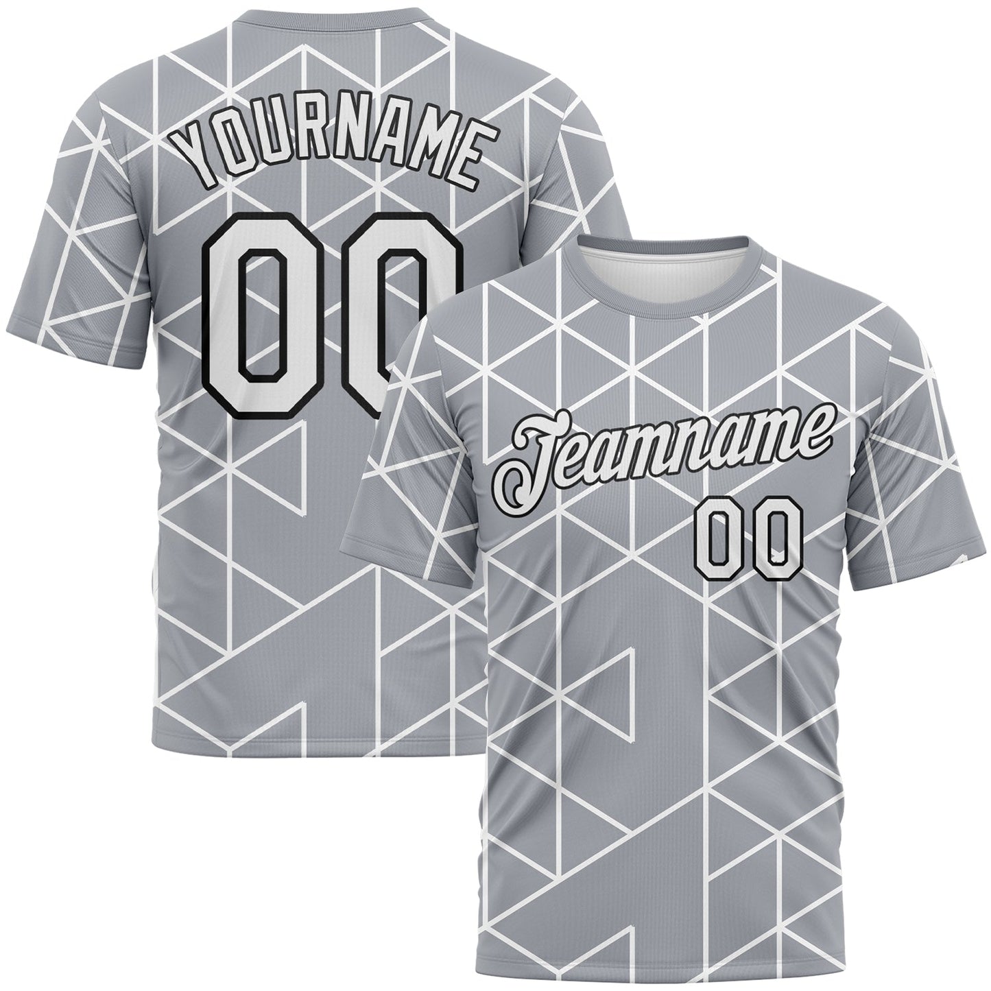 Custom Gray White-Black Geometric Triangle Grid Minimalist Sytle Performance T-Shirt - Main View