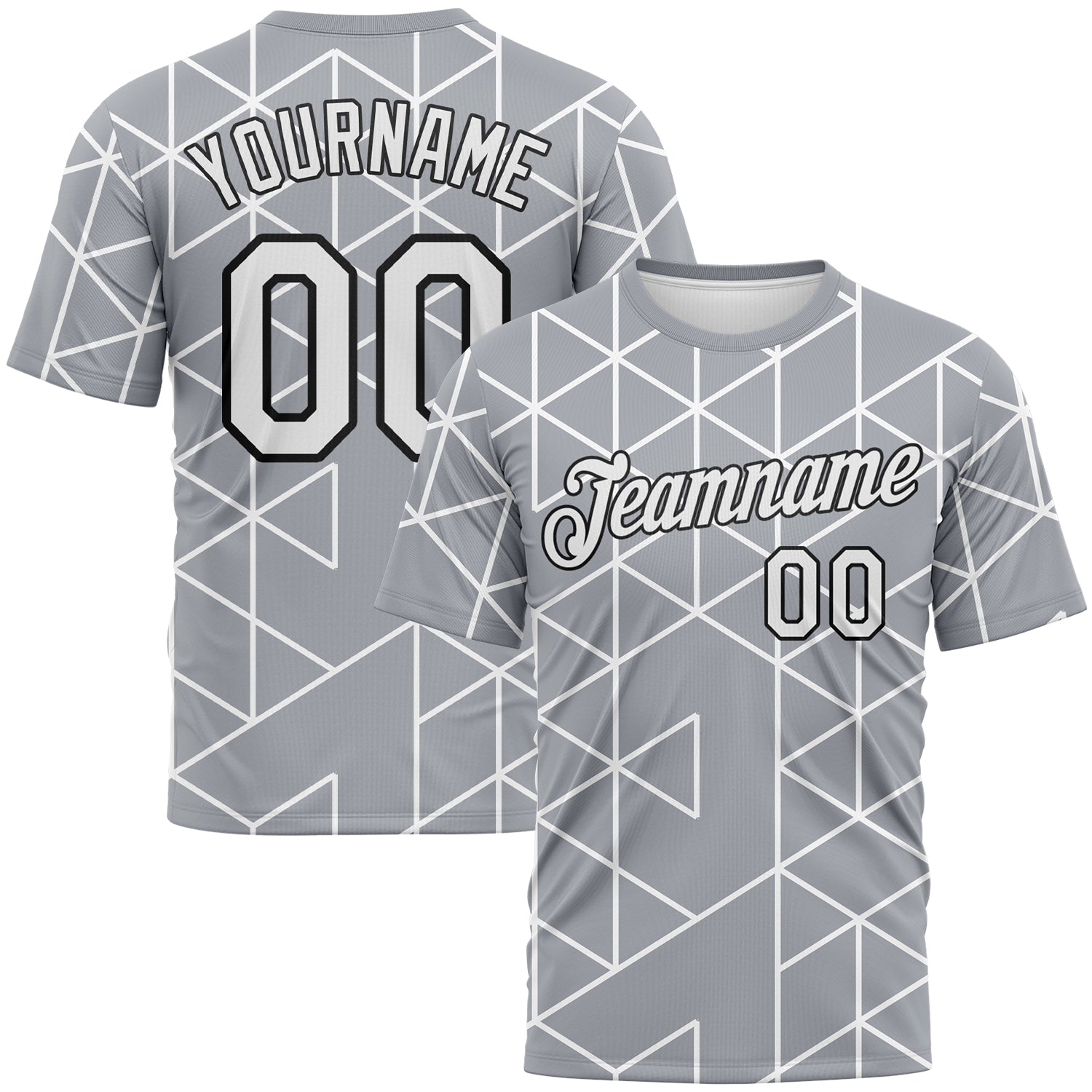 Custom Gray White-Black Geometric Triangle Grid Minimalist Sytle Performance T-Shirt - Main View