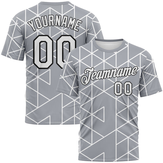 Custom Gray White-Black Geometric Triangle Grid Minimalist Sytle Performance T-Shirt - Main View