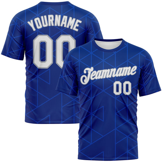 Custom Royal White Thunder Blue-Gray Geometric Triangle Grid Minimalist Sytle Performance T-Shirt - Main View