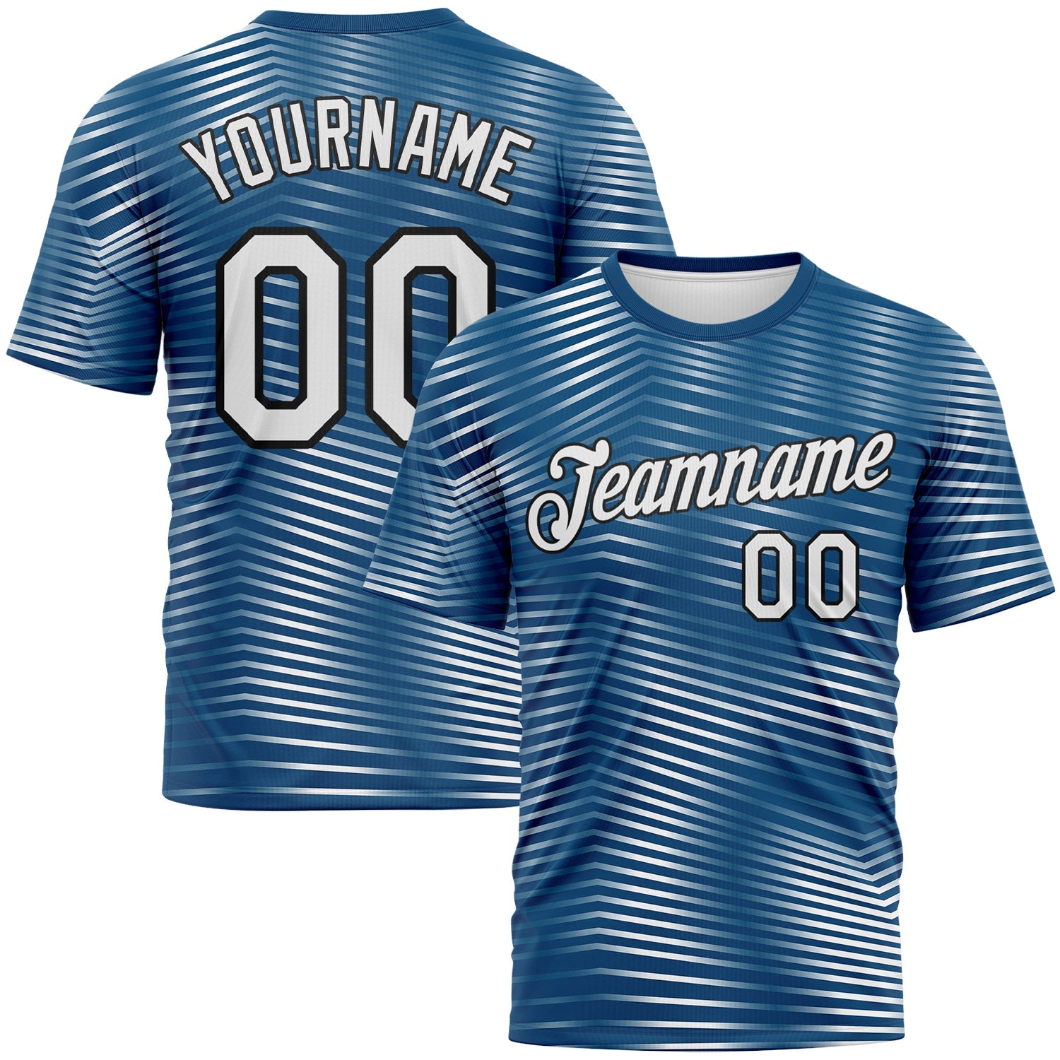 Custom Panther Blue White-Black Motion Stripe Morden Wave Performance T-Shirt - Main View