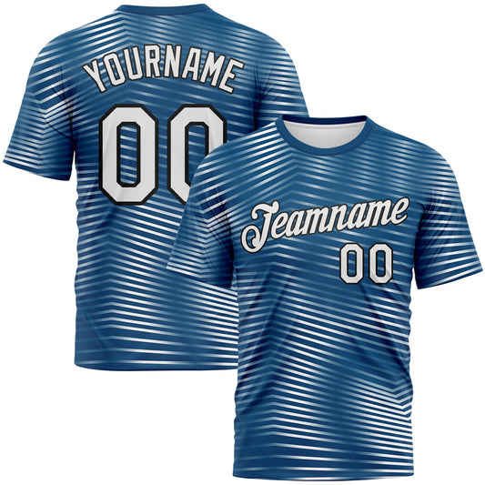 Custom Panther Blue White-Black Motion Stripe Morden Wave Performance T-Shirt - Main View