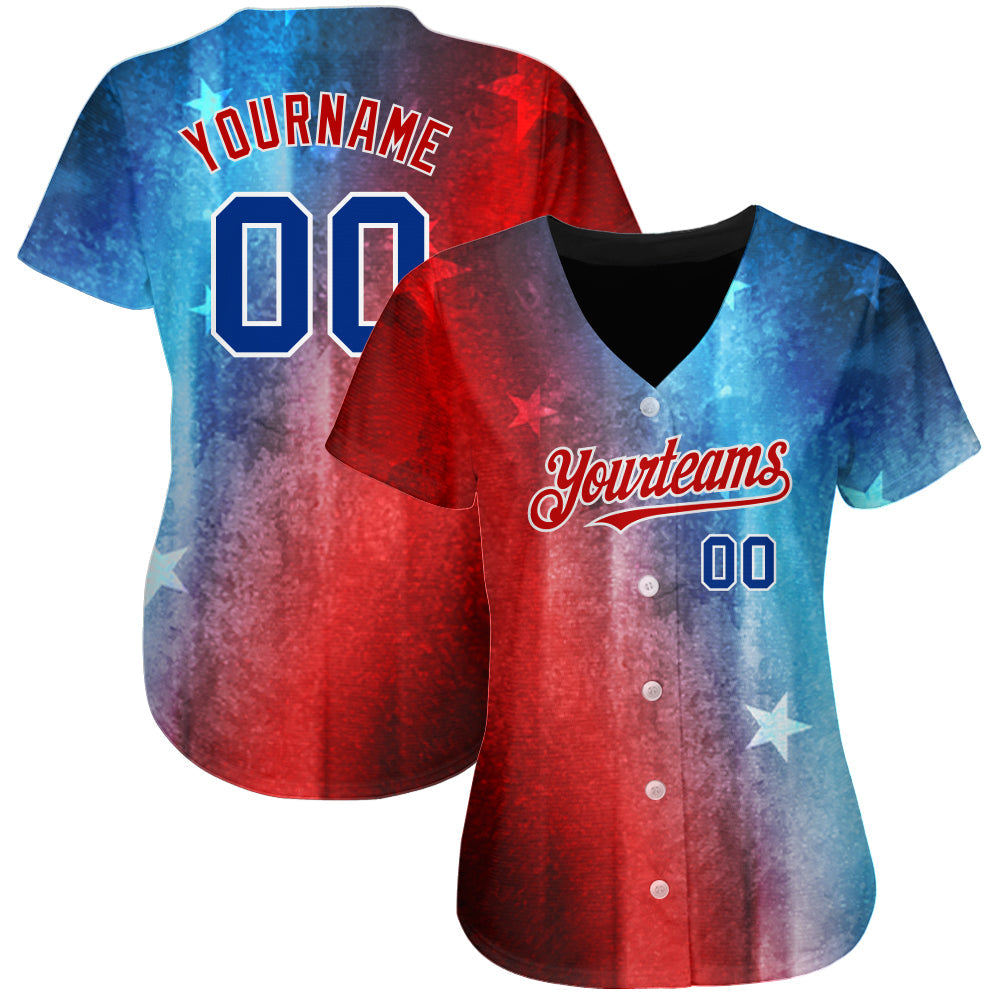 Custom Red Royal-Black 3D American Flag Fashion Authentic Baseball Jersey view 2