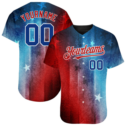Custom Red Royal-Black 3D American Flag Fashion Authentic Baseball Jersey - Main View