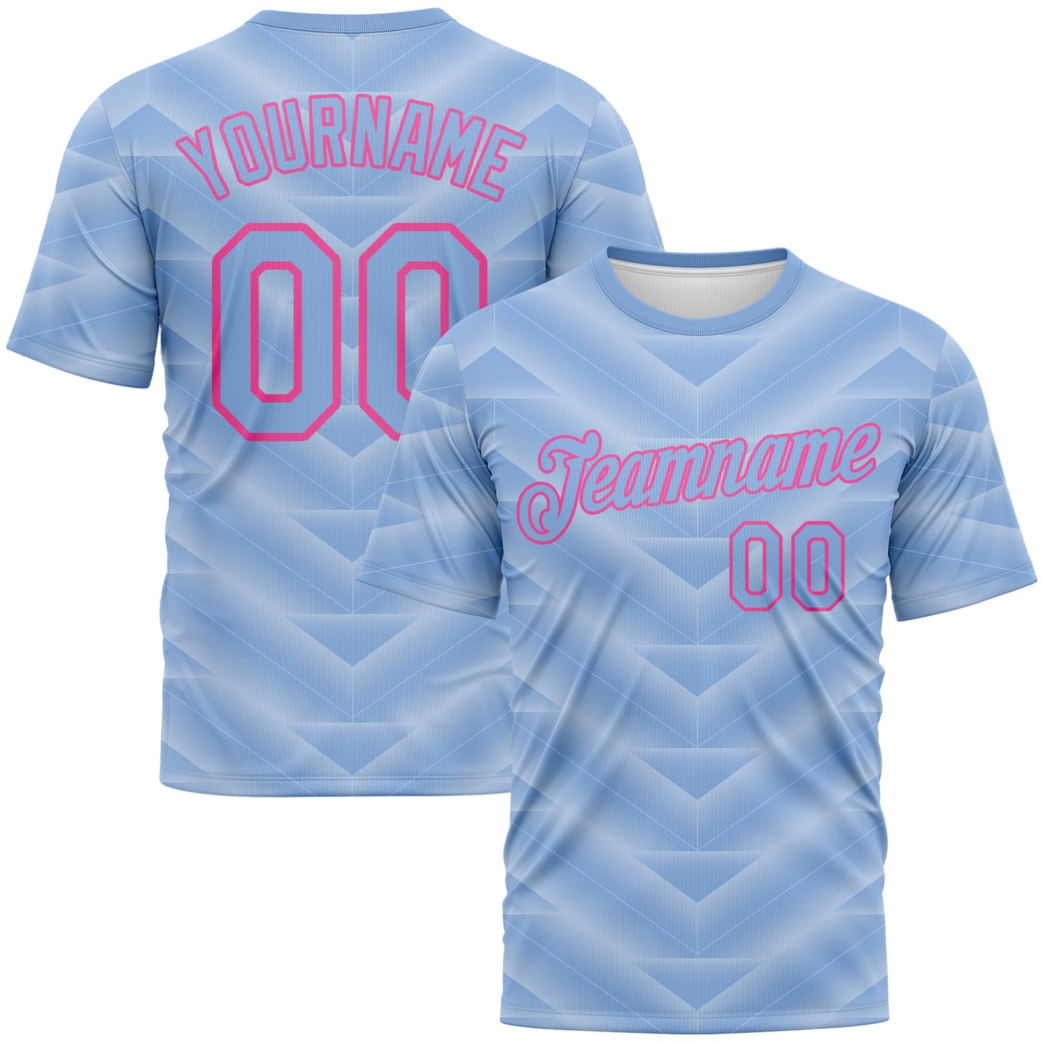 Custom Light Blue-Pink Geometric Chevron Texture Performance T-Shirt - Main View