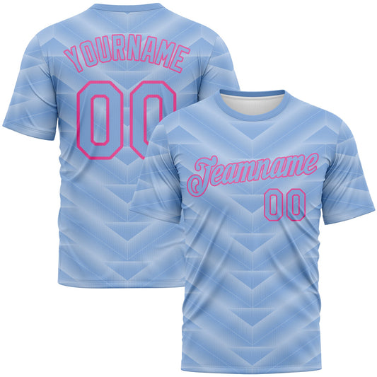 Custom Light Blue-Pink Geometric Chevron Texture Performance T-Shirt - Main View