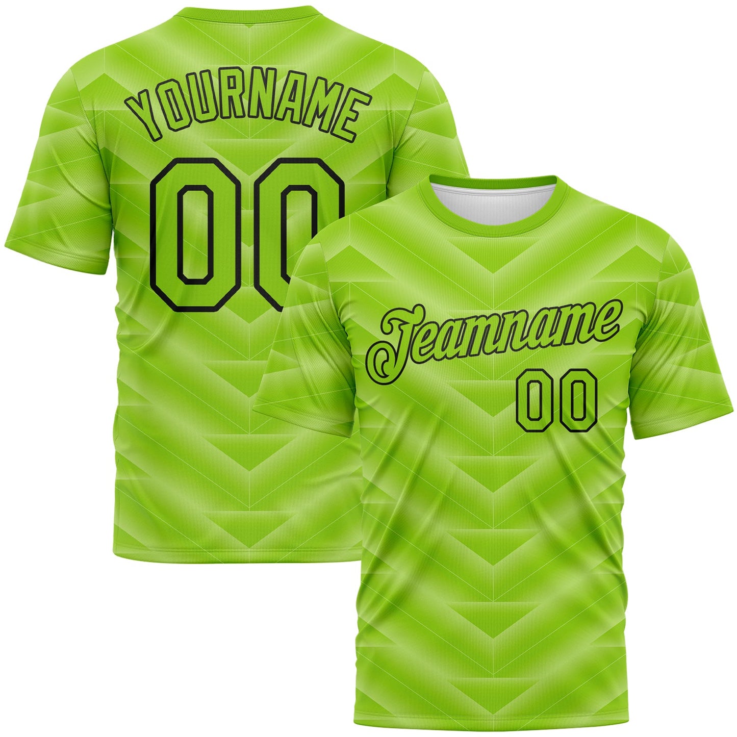 Custom Neon Green-Black Geometric Chevron Texture Performance T-Shirt - Main View