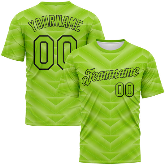 Custom Neon Green-Black Geometric Chevron Texture Performance T-Shirt - Main View