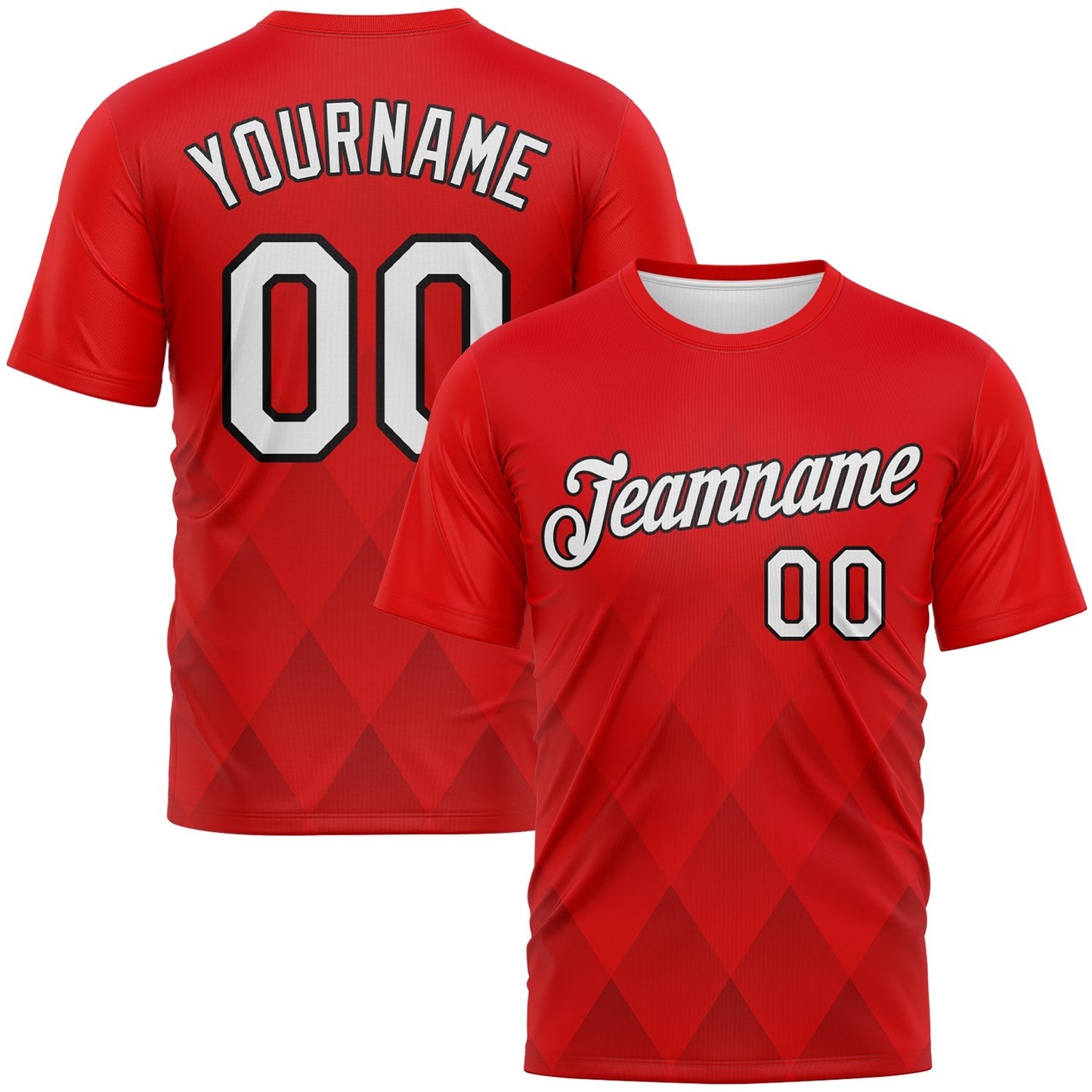 Custom Fire Red White-Black Diamond Vintage Argyle Performance T-Shirt - Main View