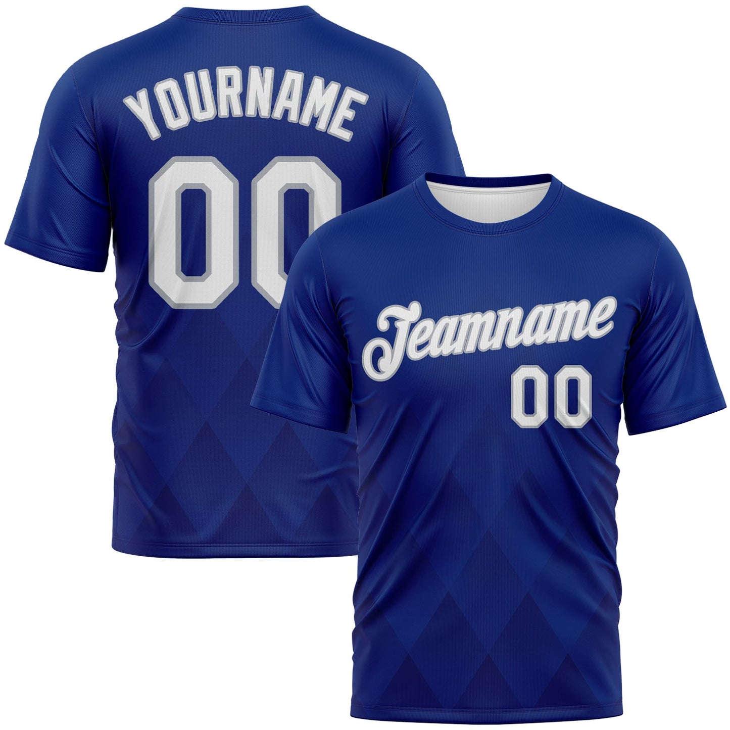 Custom Royal White-Gray Diamond Vintage Argyle Performance T-Shirt - Main View
