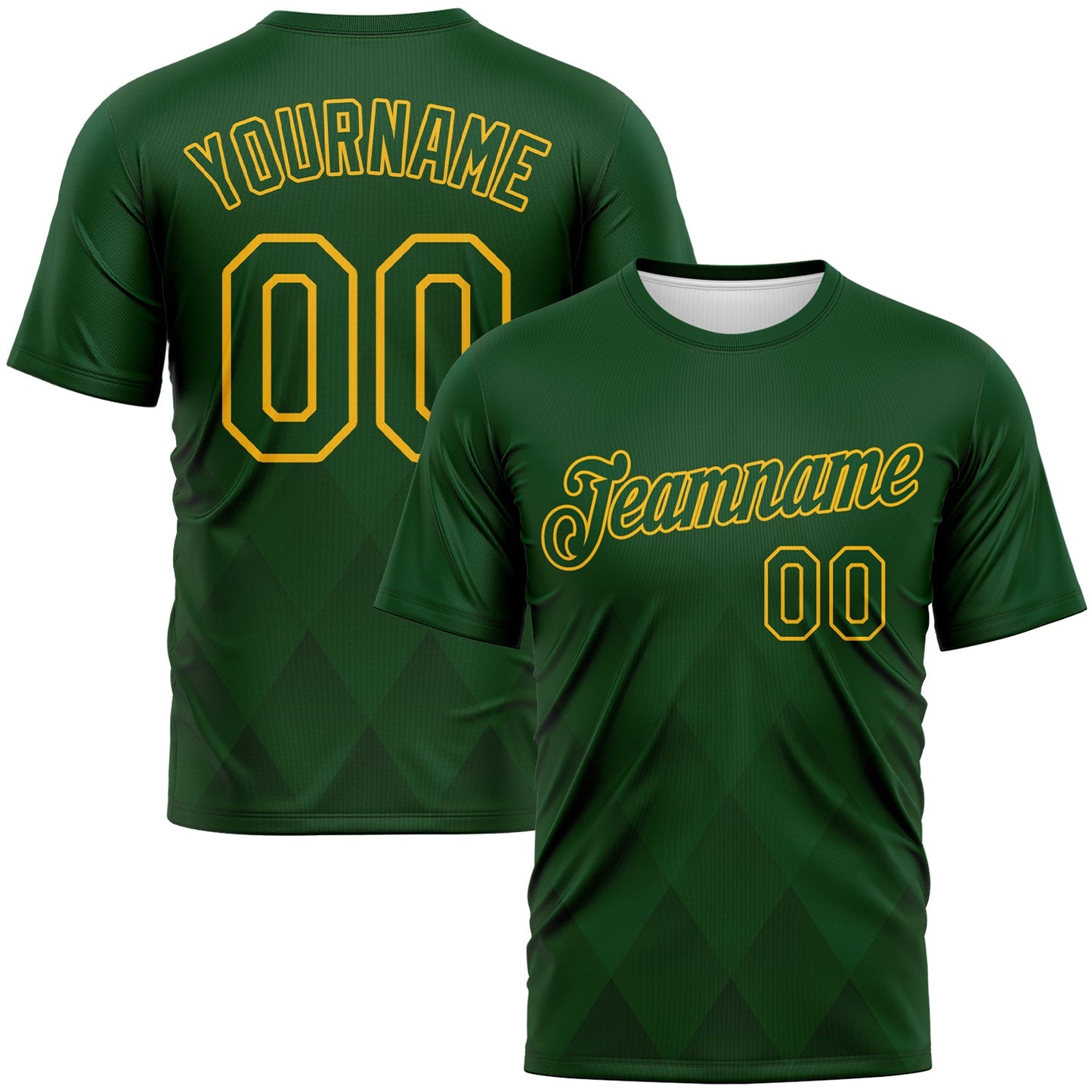 Custom Green-Gold Diamond Vintage Argyle Performance T-Shirt - Main View