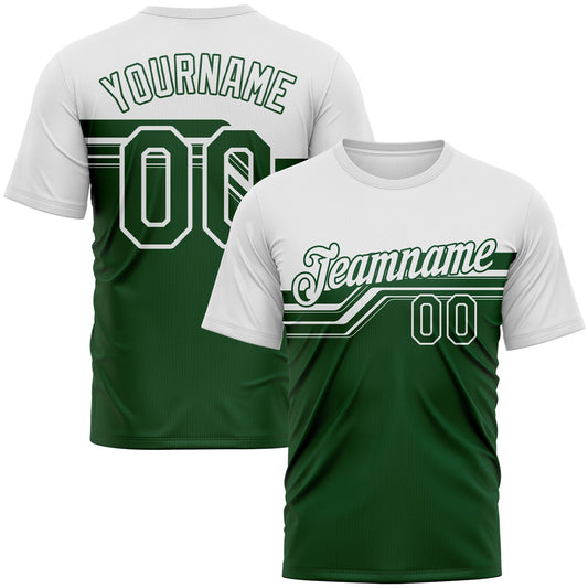 Custom White-Green Varsity Style Retro Stripe Performance T-Shirt - Main View