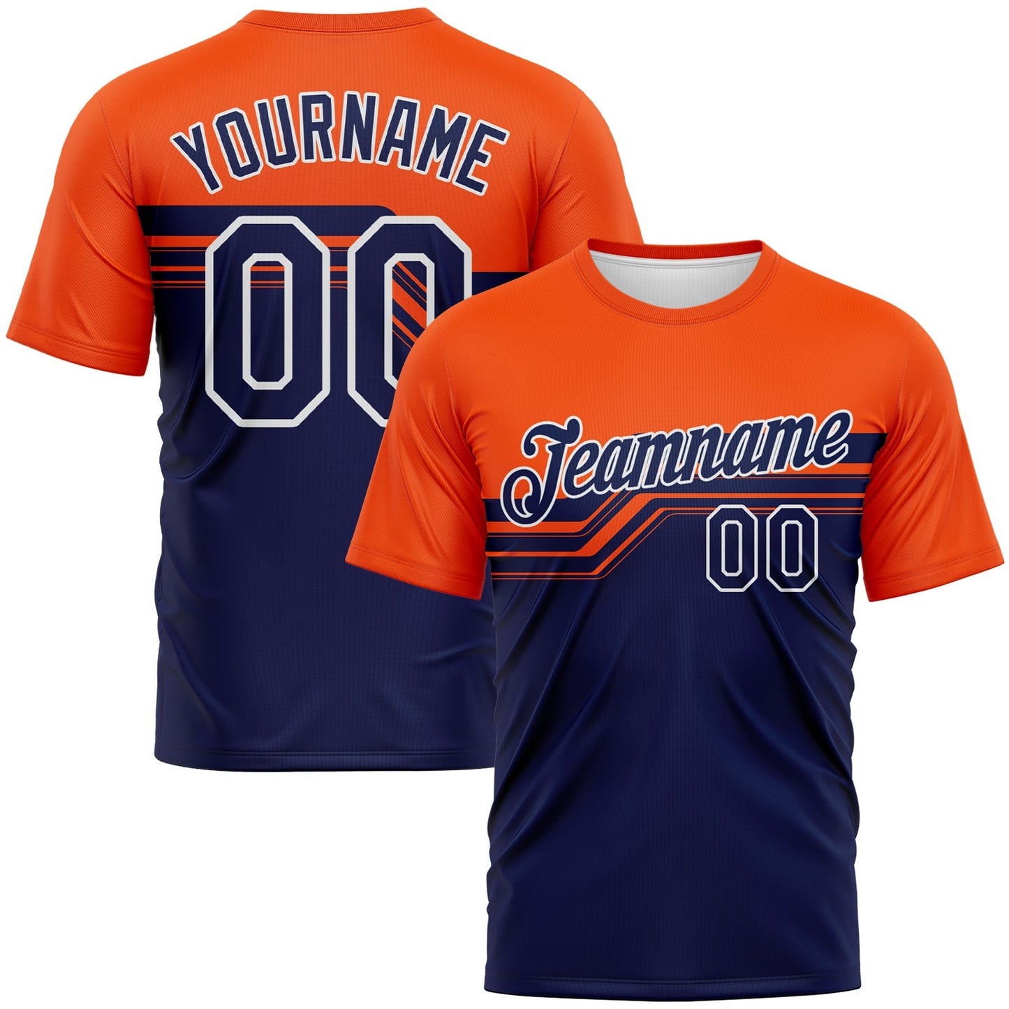 Custom Orange Navy-White Varsity Style Retro Stripe Performance T-Shirt - Main View