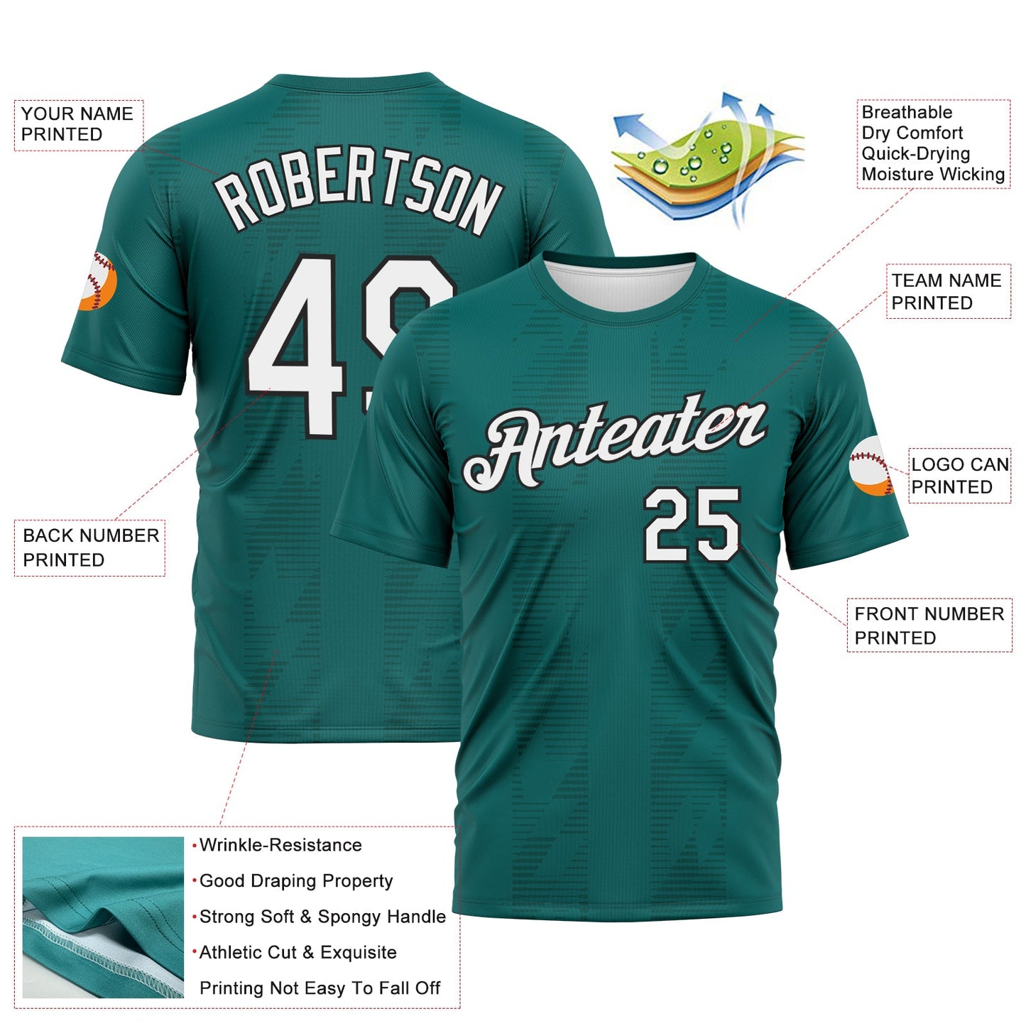 Custom Teal White Midnight Green-Black Retro Geometric Performance T-Shirt view 2