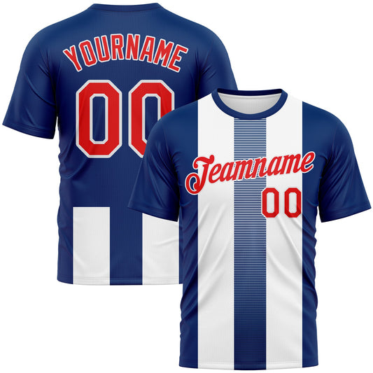 Custom US Navy Blue Fire Red-White Vertical Stripe Vintage Style Performance T-Shirt - Main View