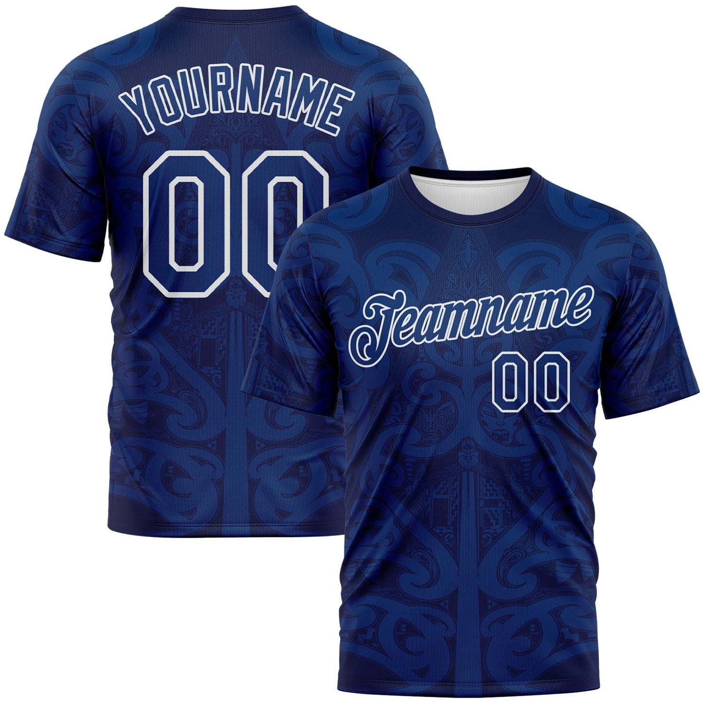 Custom Navy US Navy Blue-White Maori Tribal Tattoo Performance T-Shirt - Main View