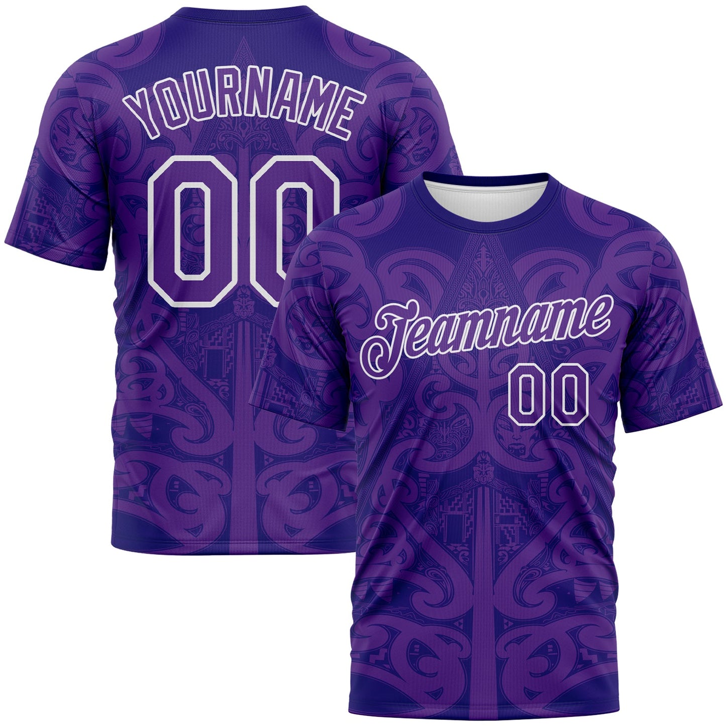 Custom Dark Purple Purple-White Maori Tribal Tattoo Performance T-Shirt - Main View