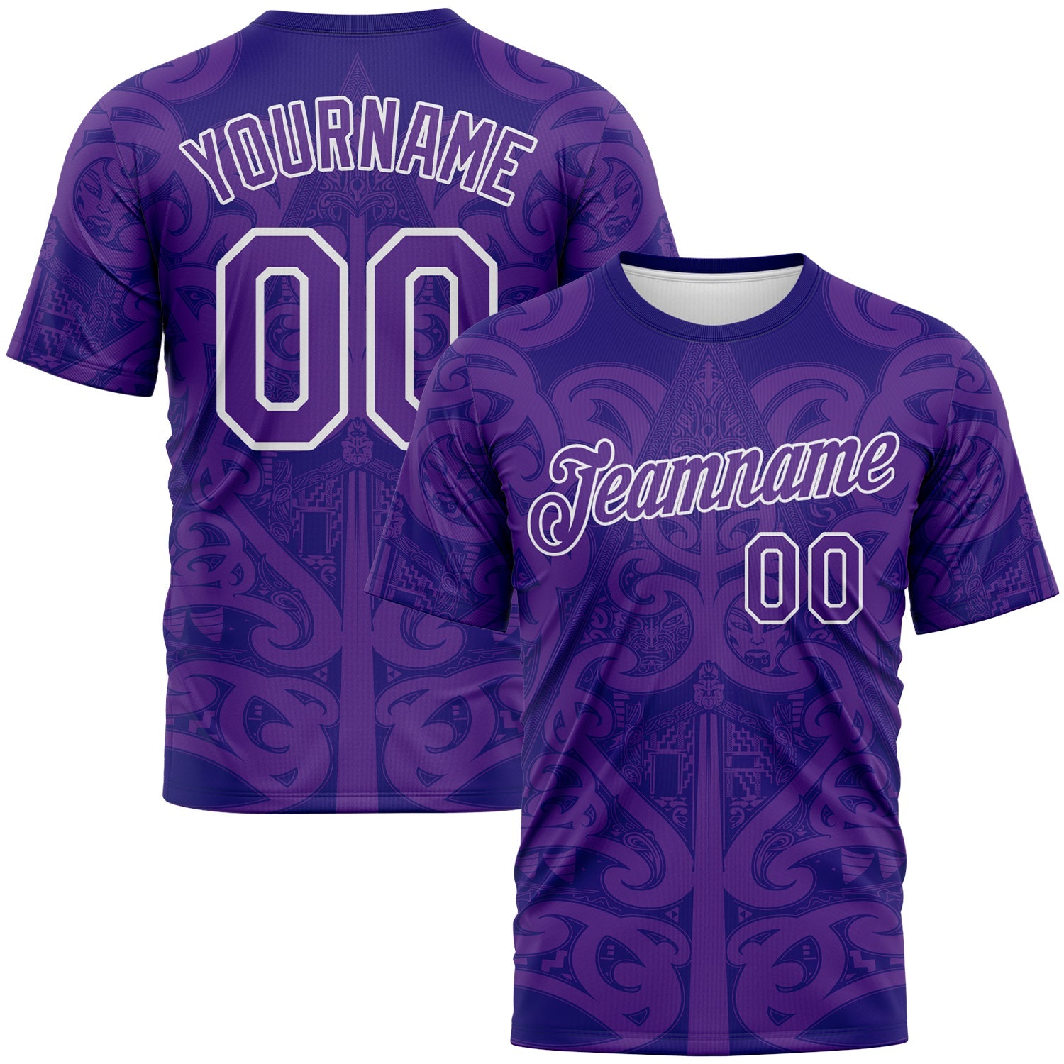 Custom Dark Purple Purple-White Maori Tribal Tattoo Performance T-Shirt - Main View