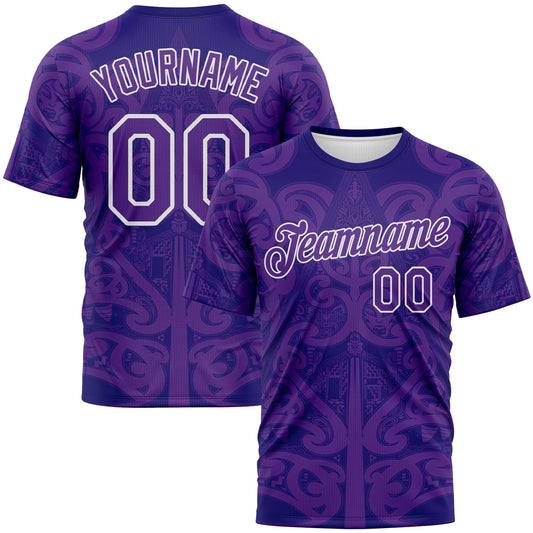 Custom Dark Purple Purple-White Maori Tribal Tattoo Performance T-Shirt - Main View