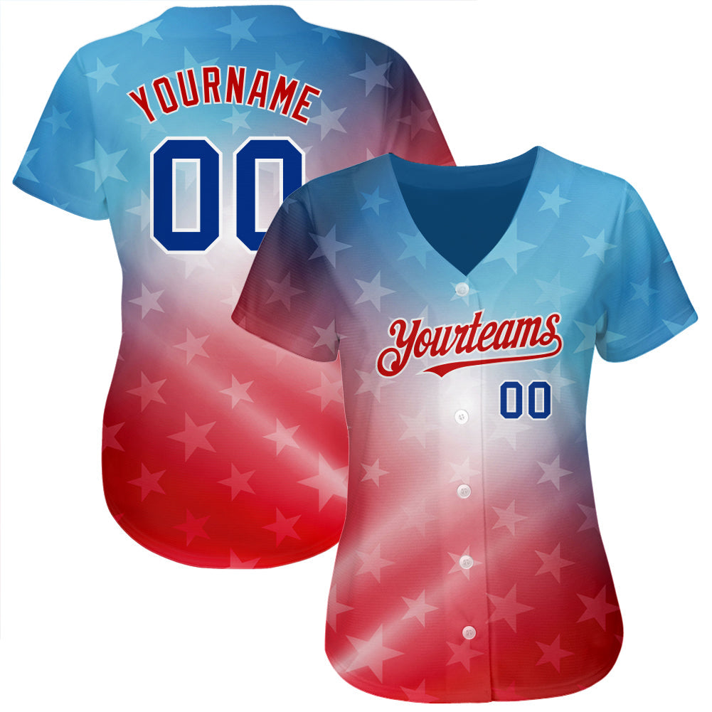 Custom Red Royal-Black 3D American Flag Fashion Authentic Baseball Jersey view 2
