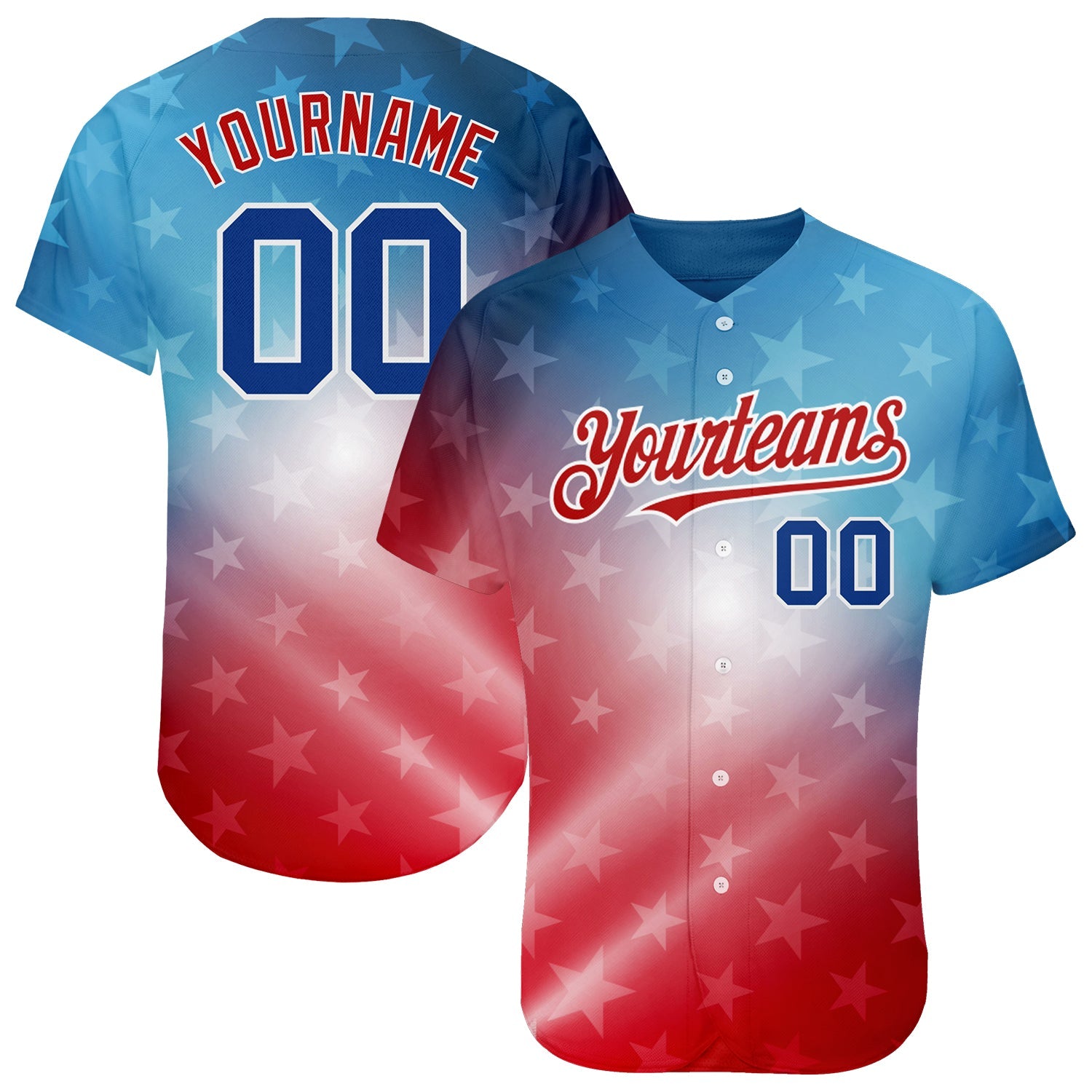 Custom Red Royal-Black 3D American Flag Fashion Authentic Baseball Jersey - Main View