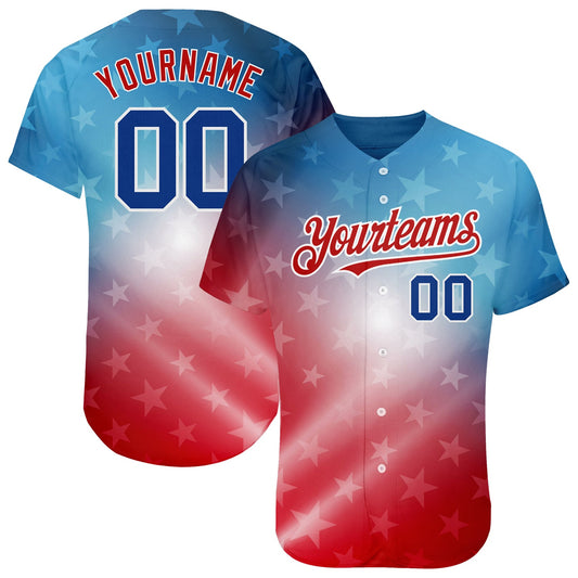 Custom Red Royal-Black 3D American Flag Fashion Authentic Baseball Jersey - Main View
