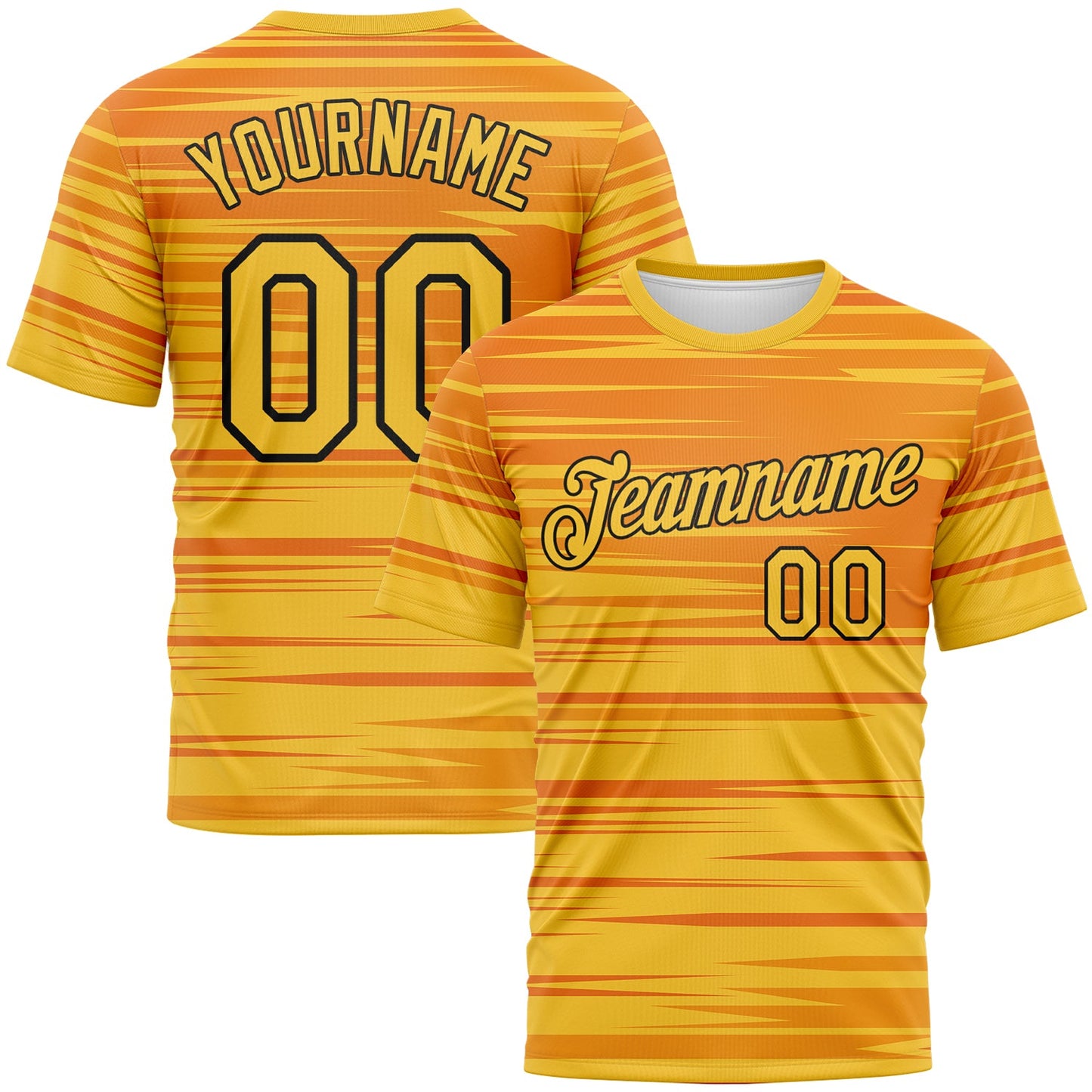 Custom Bay Orange Gold-Black Dynamic Lineal Stripe Gradient Performance T-Shirt - Main View
