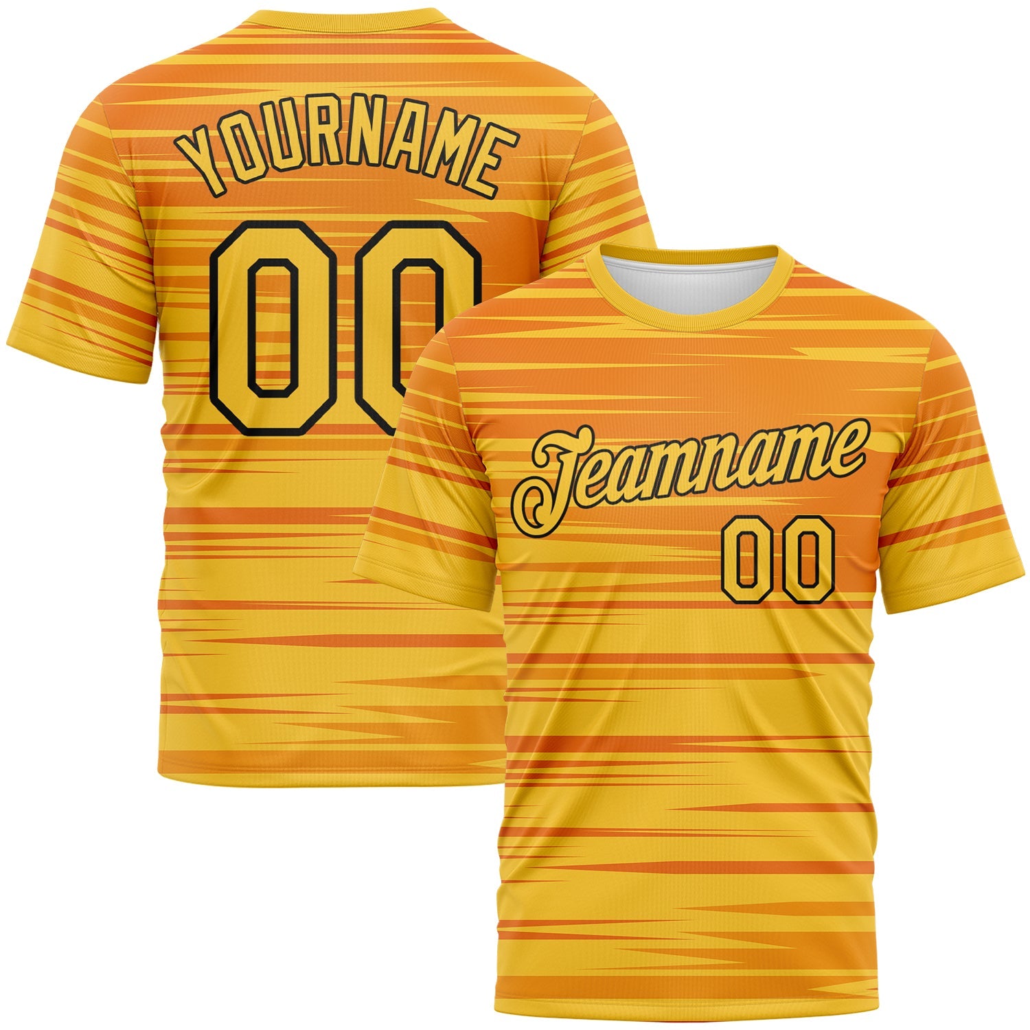 Custom Bay Orange Gold-Black Dynamic Lineal Stripe Gradient Performance T-Shirt - Main View