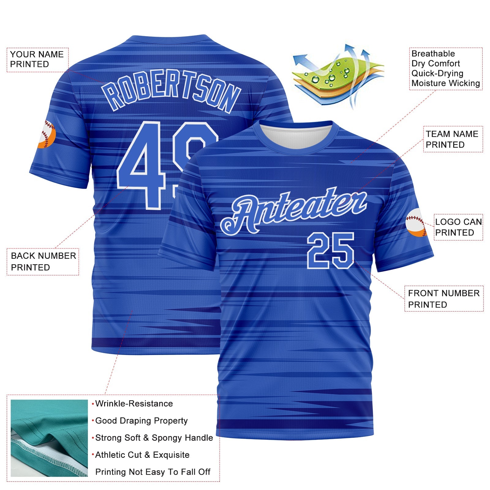 Custom Light Blue Royal-White Dynamic Lineal Stripe Gradient Performance T-Shirt view 2