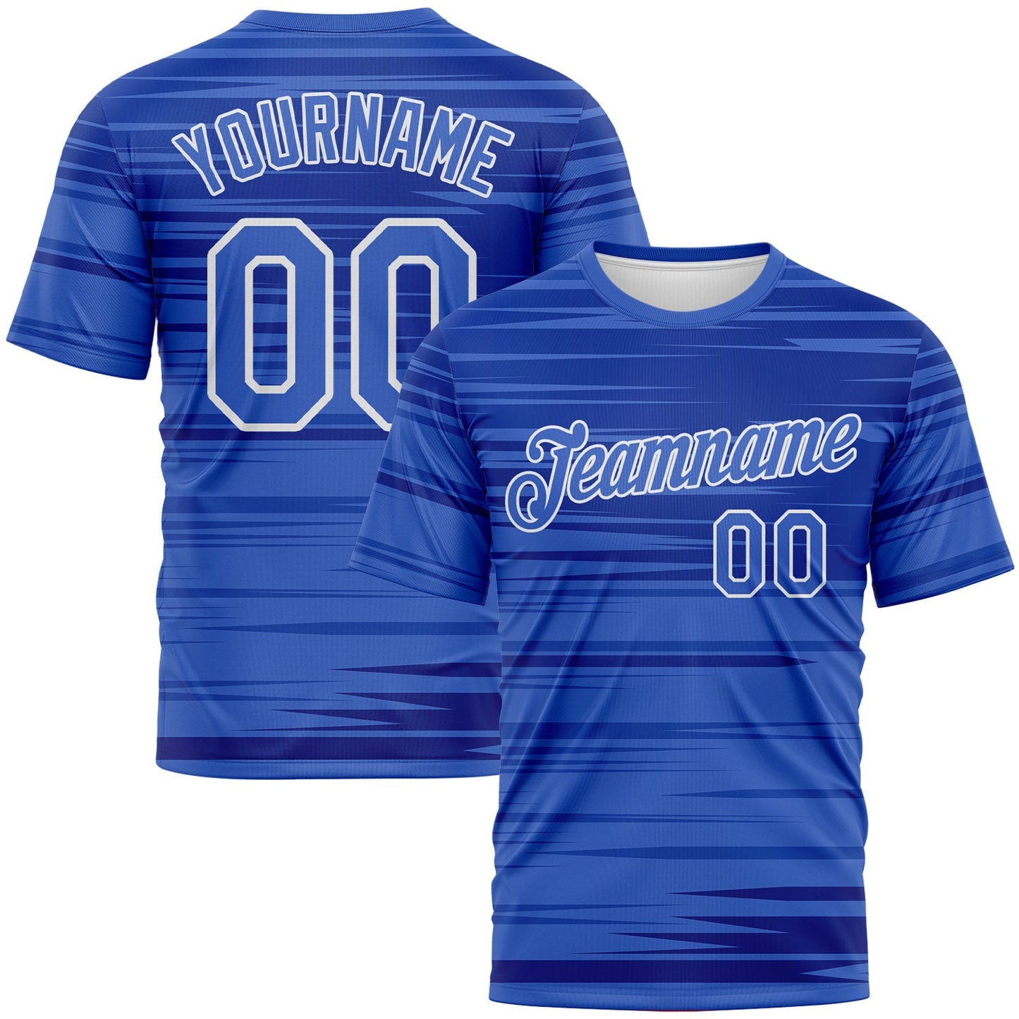 Custom Light Blue Royal-White Dynamic Lineal Stripe Gradient Performance T-Shirt - Main View