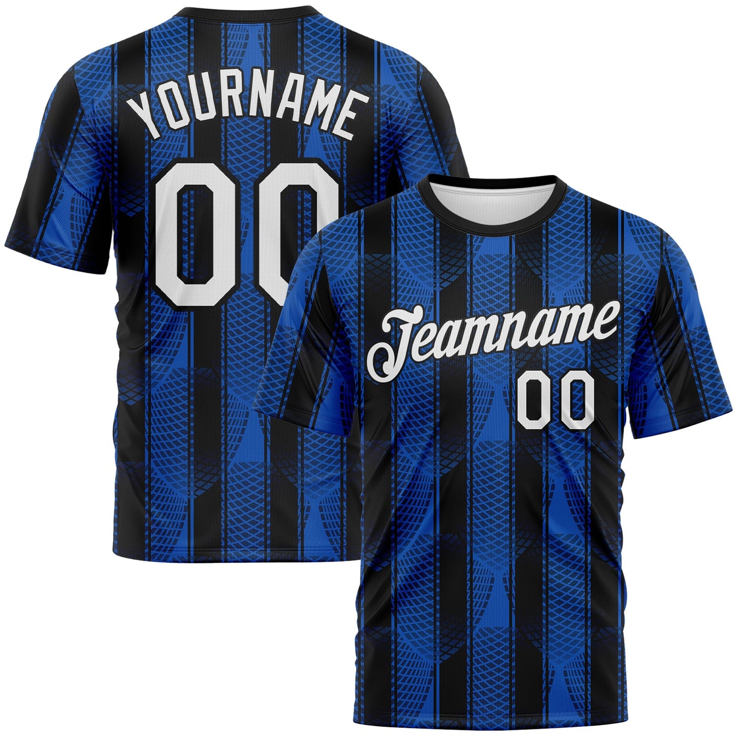 Custom Sky Blue White-Black Abstract Geometric Vertical Stripe Performance T-Shirt - Main View