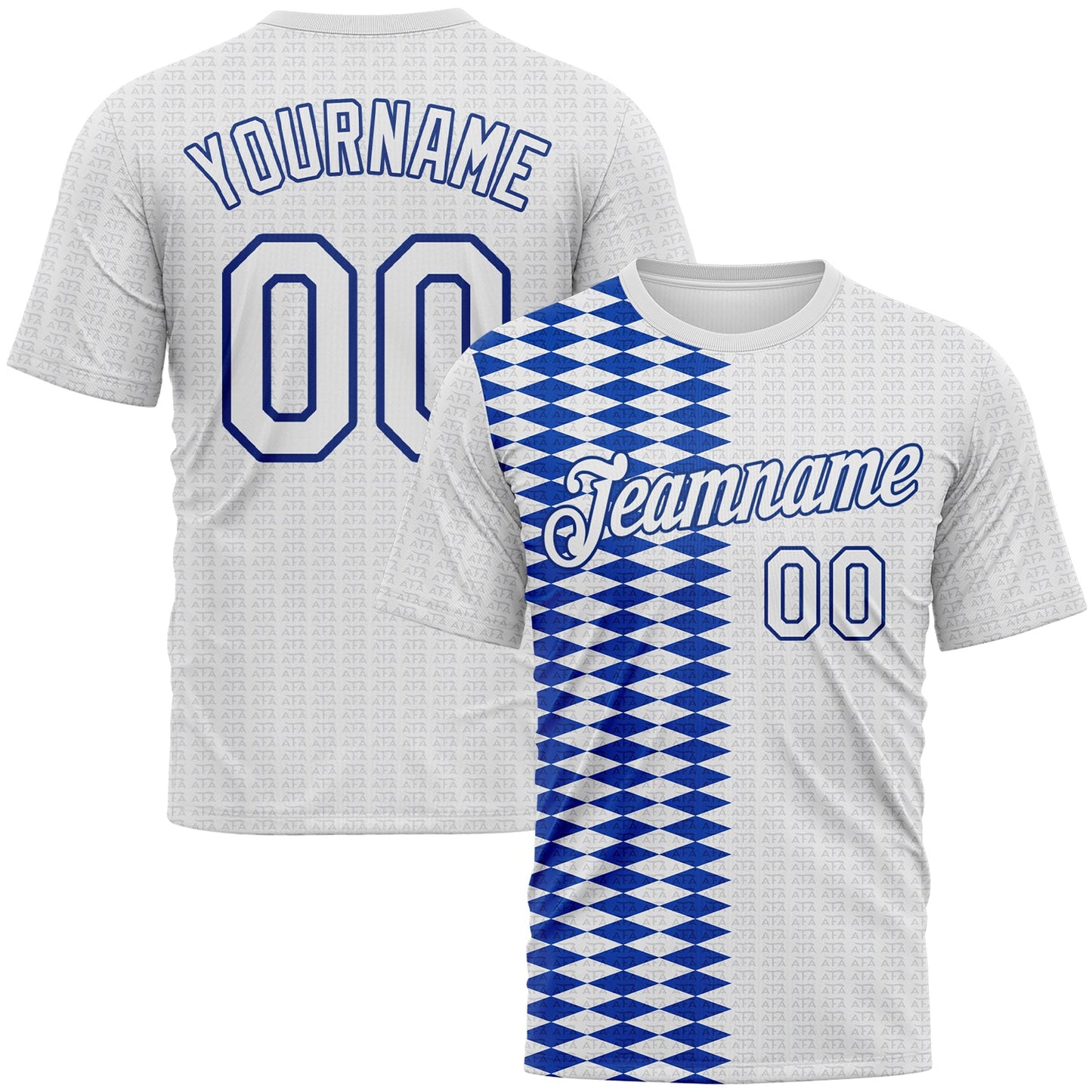 Custom White Thunder Blue-Gray Classic Argyle Diamond Performance T-Shirt - Main View