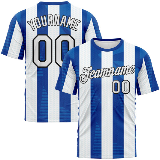 Custom Blue White-Black Vertical Stripe Vintage Style Performance T-Shirt - Main View