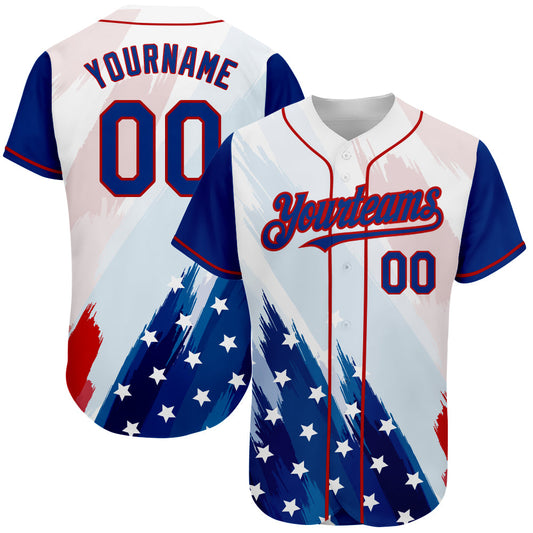 Custom White Royal-Red 3D American Flag Fashion Authentic Baseball Jersey - Main View
